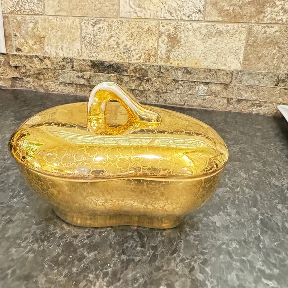 VTG Elynor China 24-Karat Gold-Plated Lidded Dish Vintage MCM Hollywood Regency - Picture 1 of 11